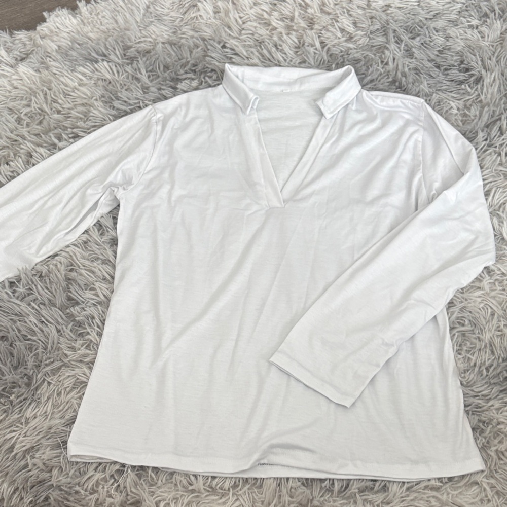 White Women's Long-Sleeve V-Neck Polo Top